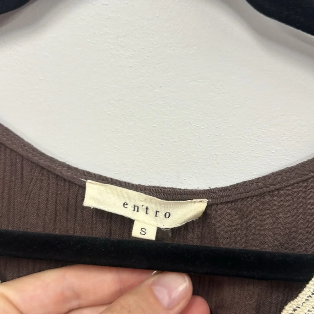 Entro brown cream crochet long sleeve dress S - Picture 3 of 9